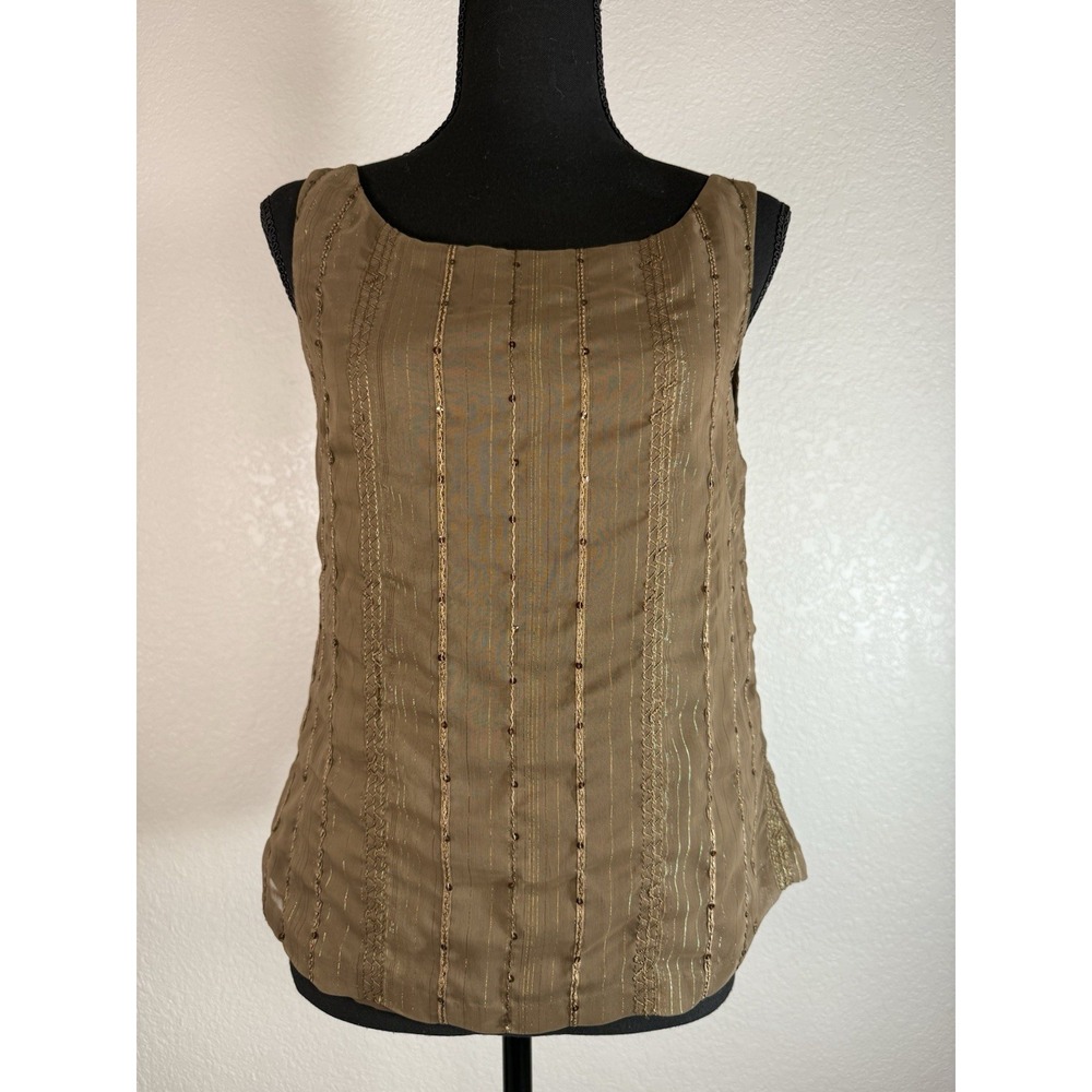 Judith Hart Collection Womens Blouse Brown Stripe Sleeveless Sequined